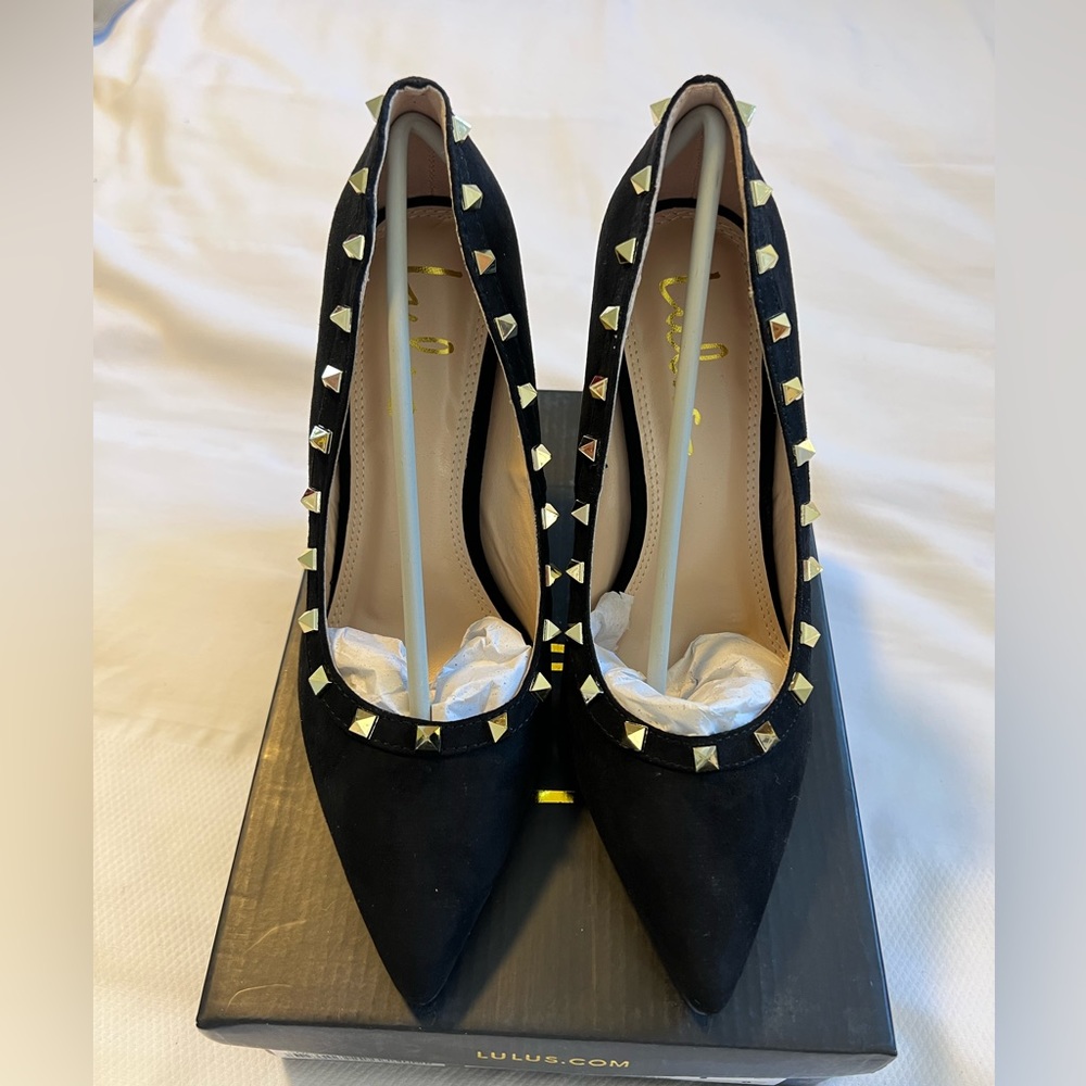 Black Heels with Gold Stud details Size 8